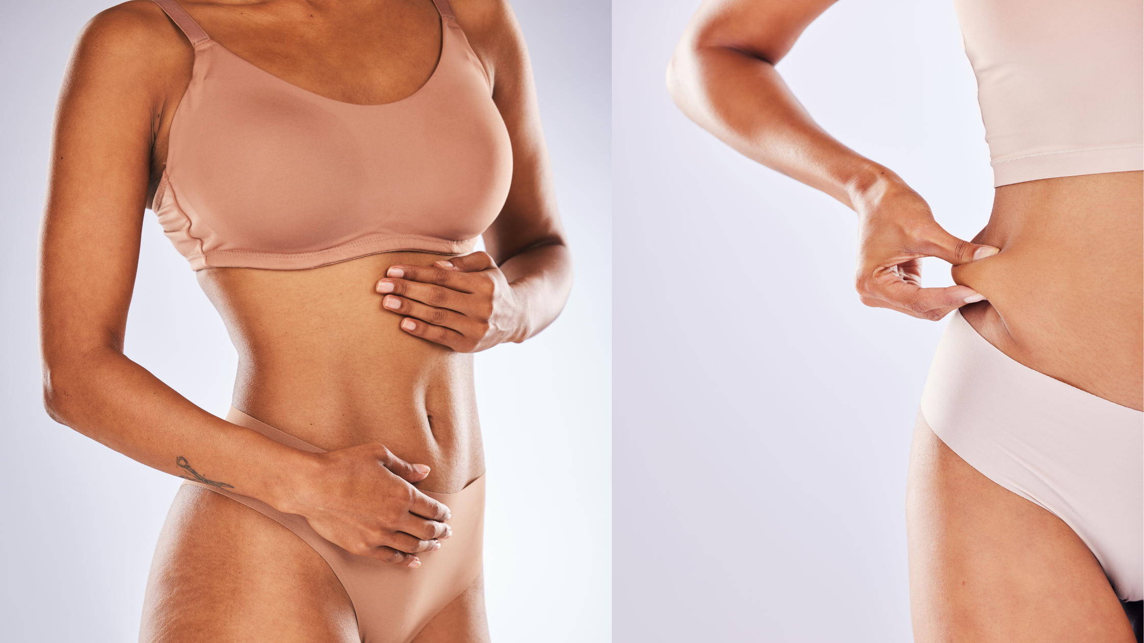 Two pictures showing a tummy tuck and liposuction potential patients.